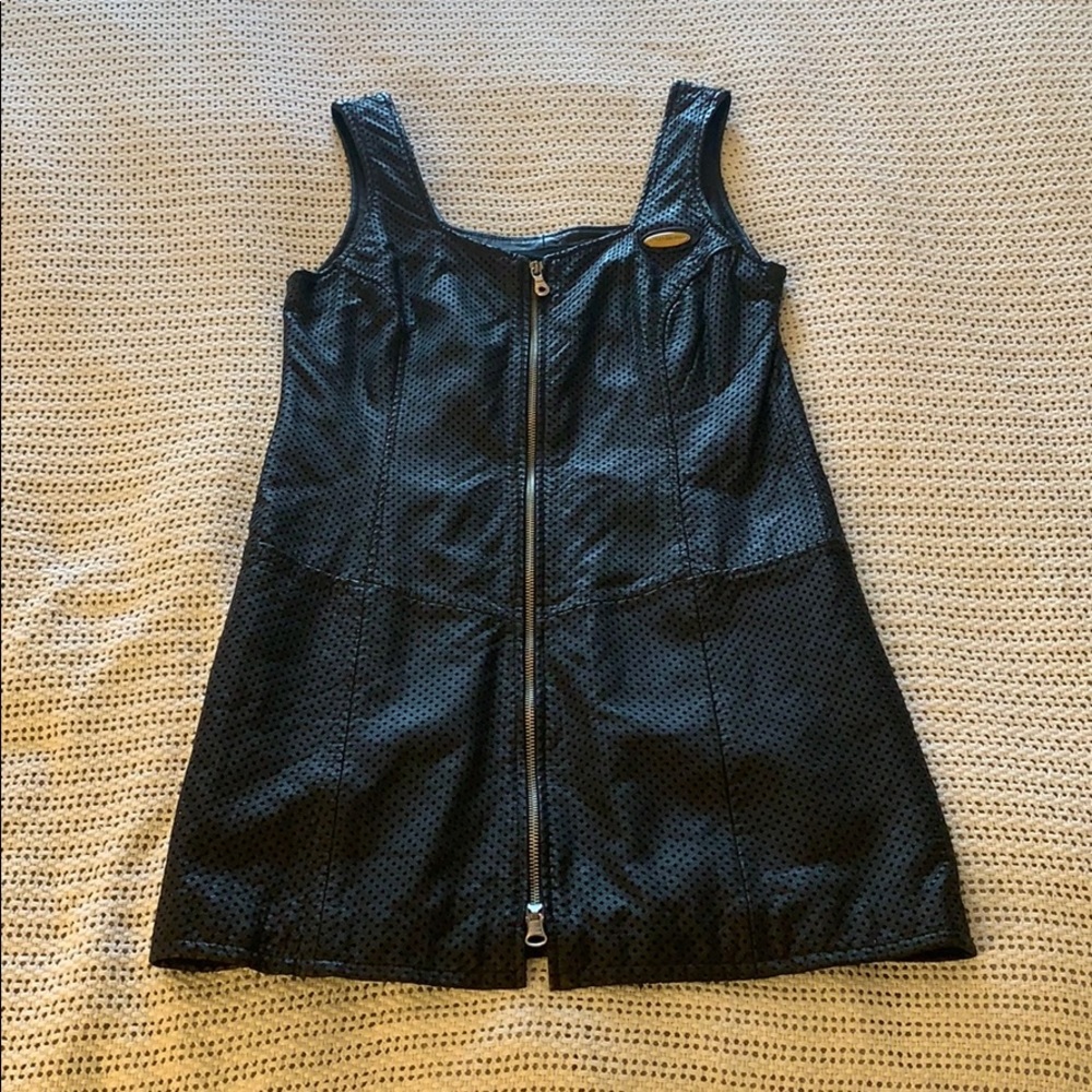 VTG Harley-Davidson real leather blk mini dress S